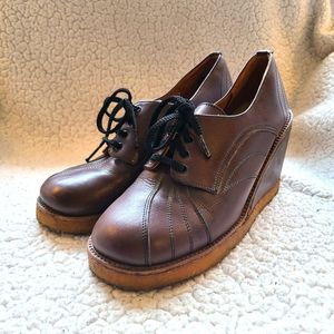 Vintage Fred Braun brown leather lace up wedges